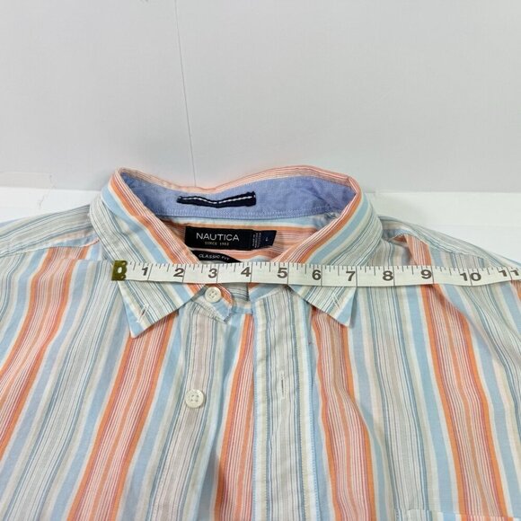Nautica Men's Classic Fit Vertical Striped SS Button Down Collar Large - Picture 4 of 9